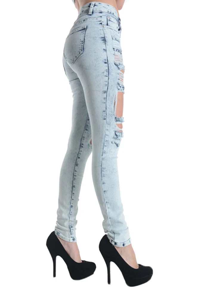 Acid Wash Destroyed Skinny Fit Jeans - Image 6