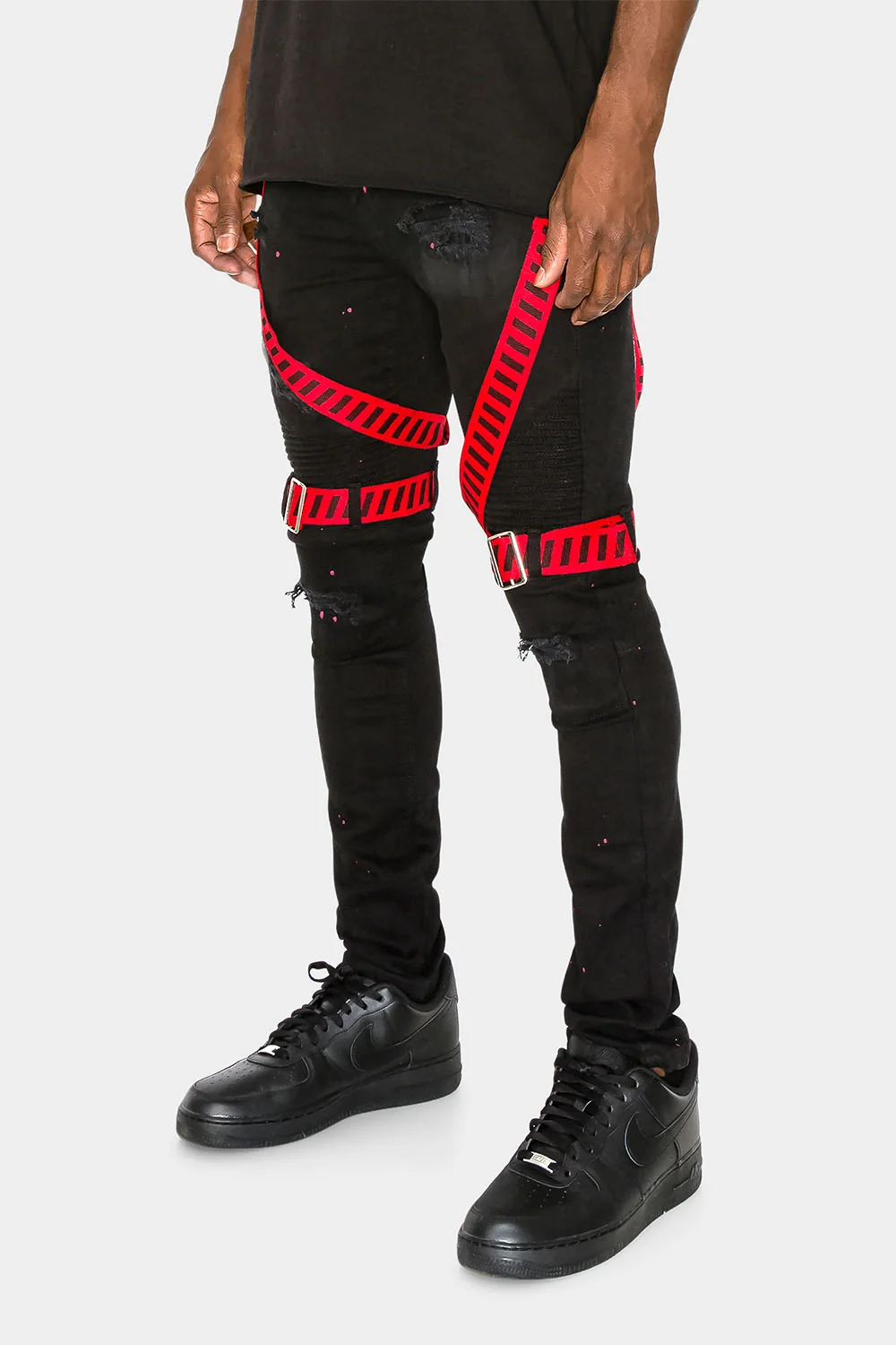 Adjustable Strap Harness Distressed Biker Jeans - Image 2