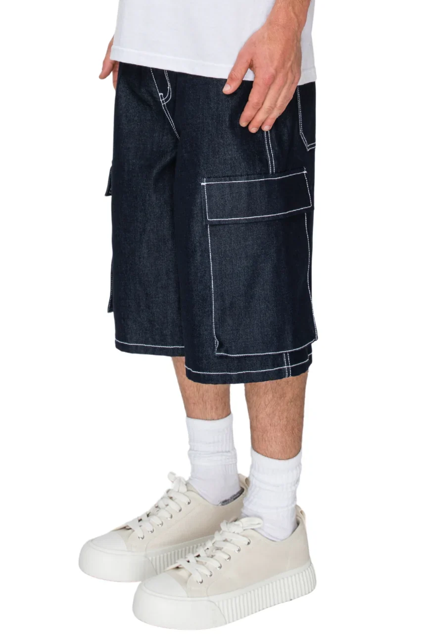 Baggy Fit Cargo Raw Denim Shorts - Image 9