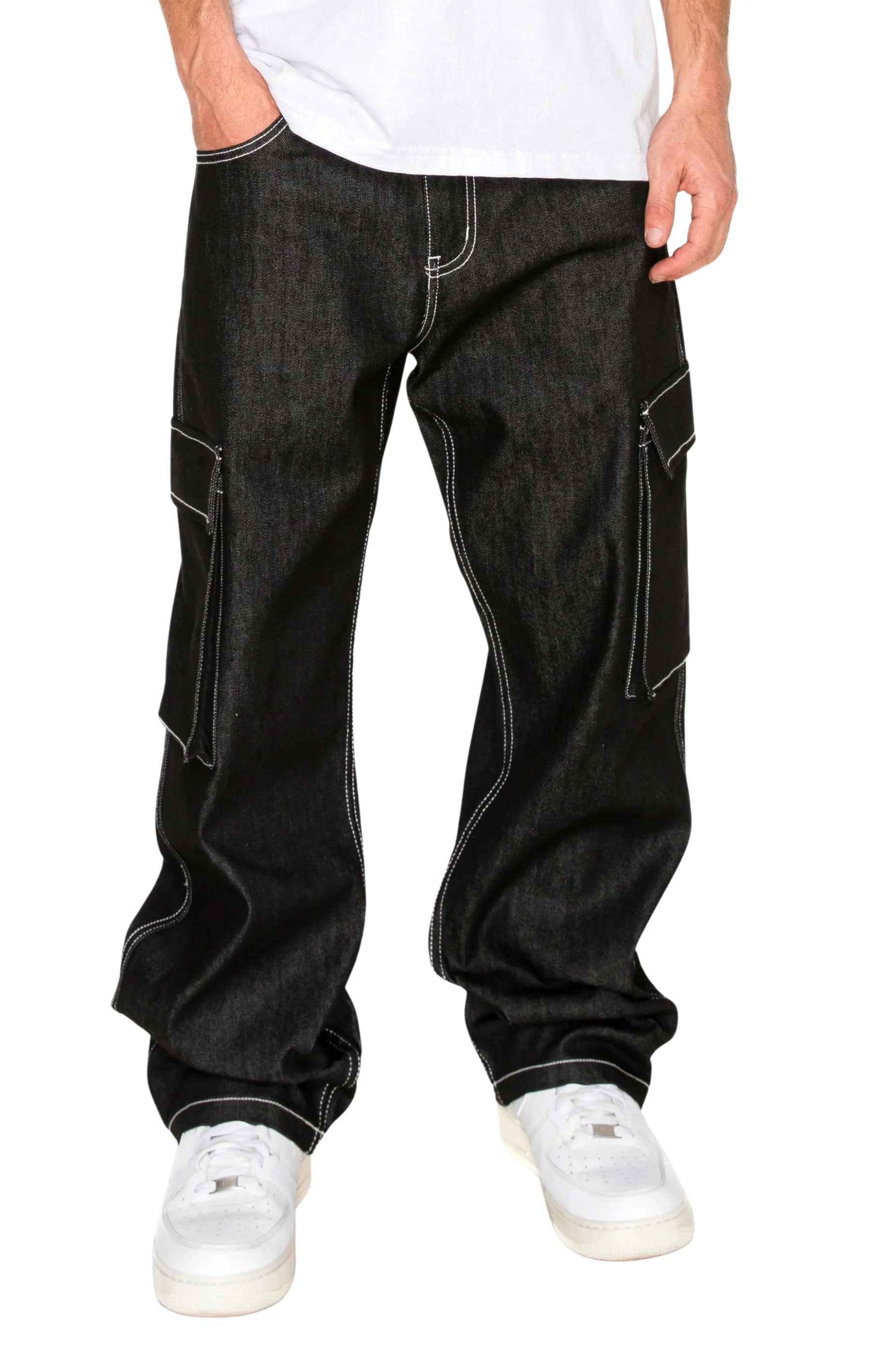 Baggy Fit Raw Denim Cargo Jeans - Image 11