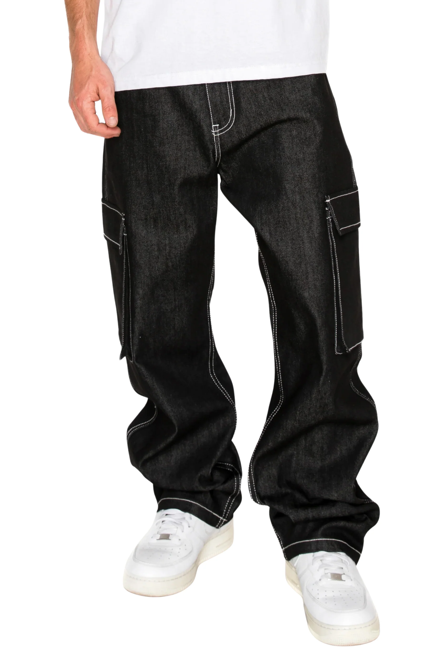 Baggy Fit Raw Denim Cargo Jeans - Image 12