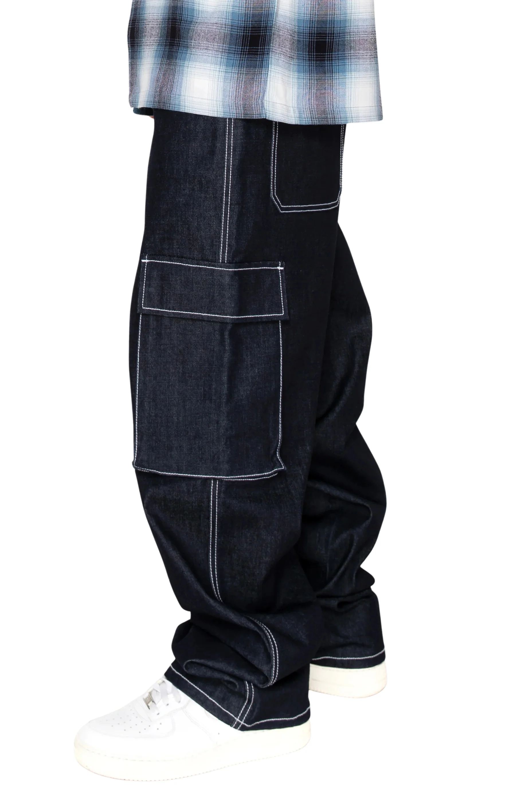 Baggy Fit Raw Denim Cargo Jeans - Image 5
