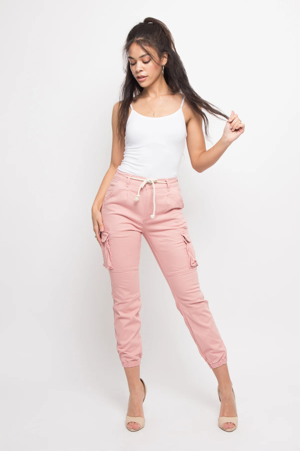Women's Essential Basic Cropped Colored Cargo Joggers - Image 29