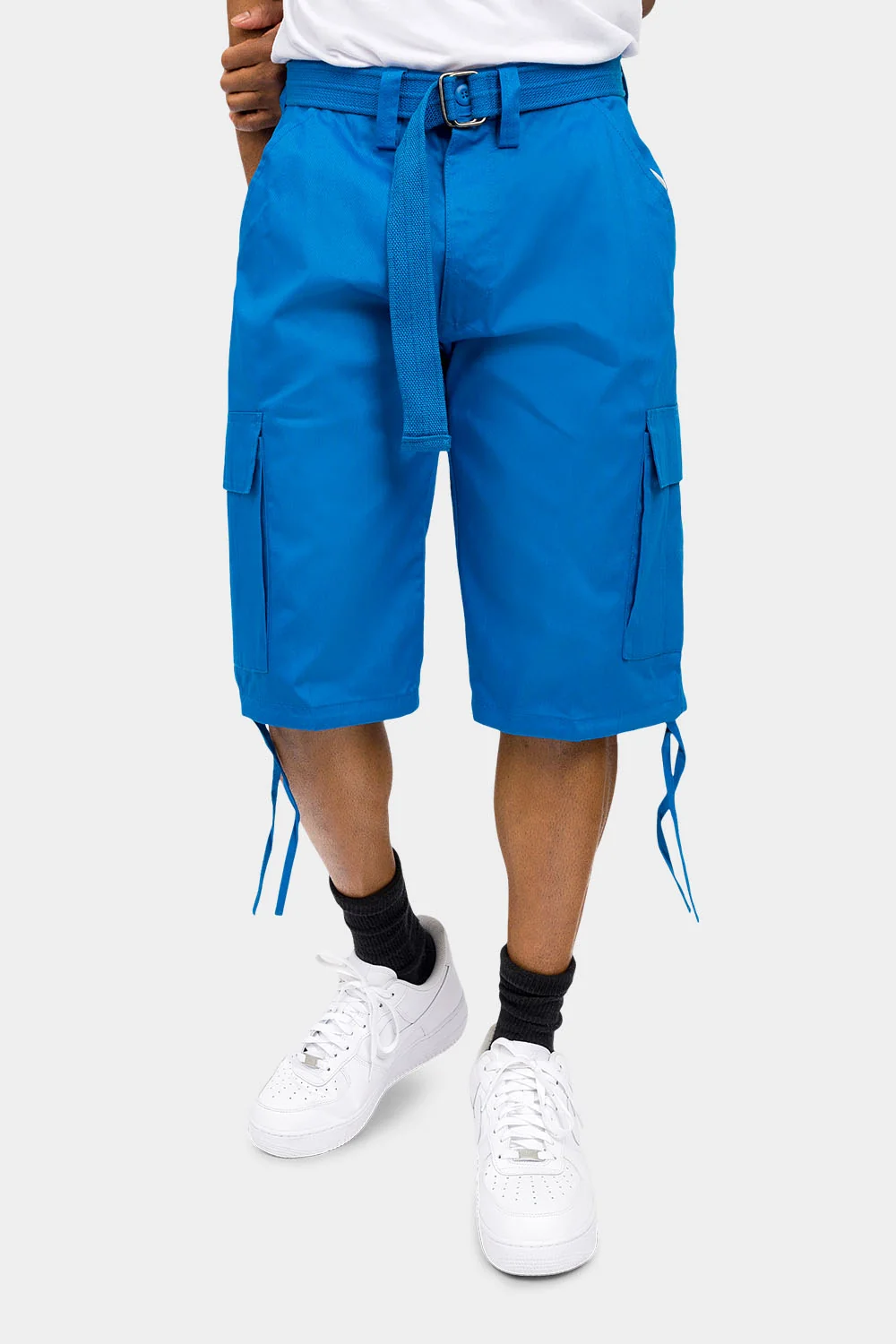 Belted Solid Cargo Shorts - Image 21