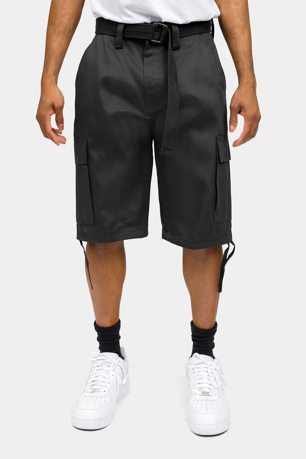 Belted Solid Cargo Shorts - Image 26