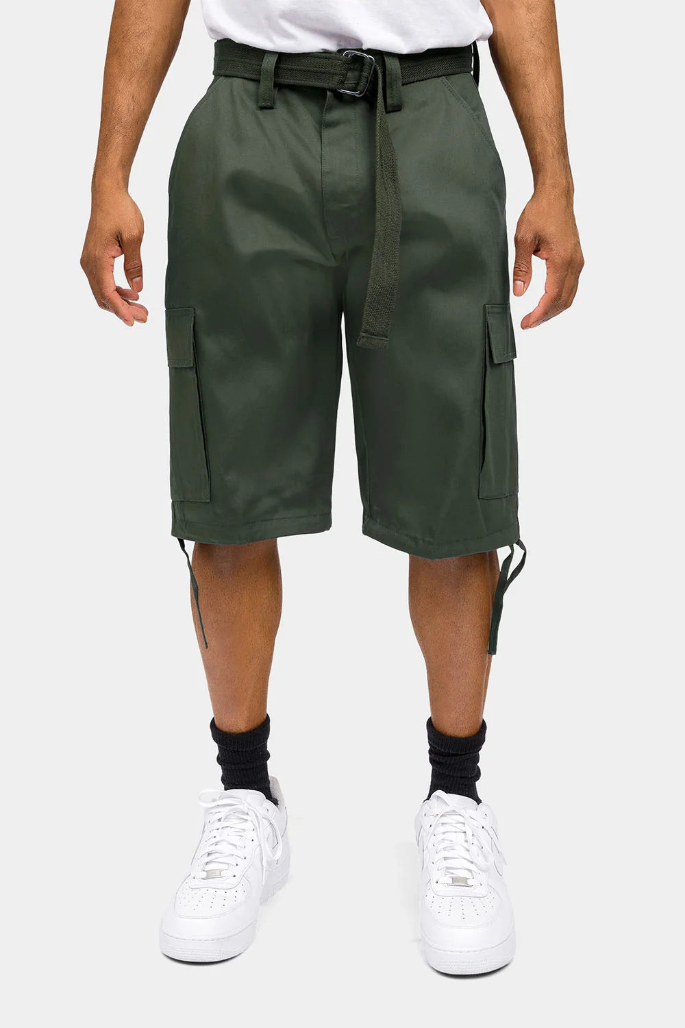Belted Solid Cargo Shorts - Image 36
