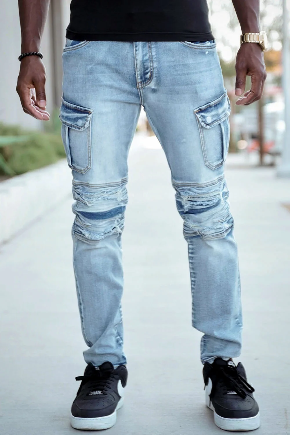 Biker Cargo Denim Jeans - Image 4