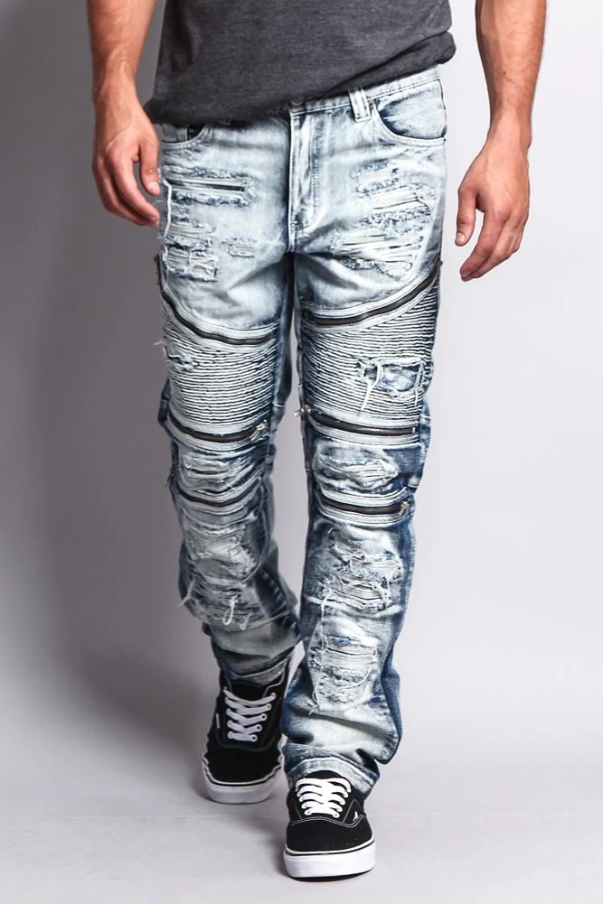 Biker Distressed Washed Slim Jeans - Image 15