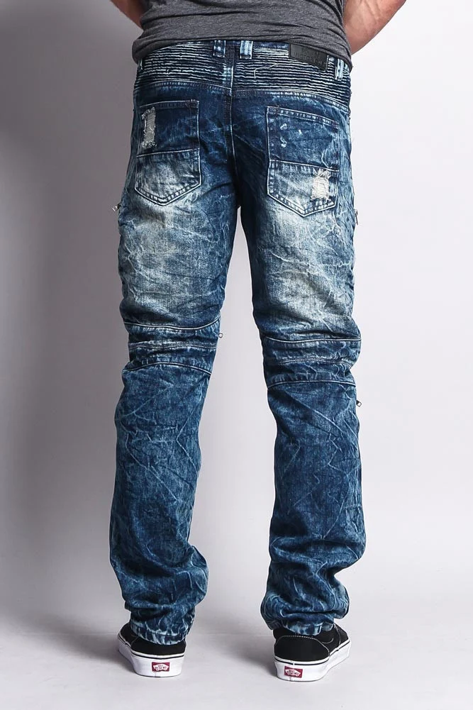 Biker Distressed Washed Slim Jeans - Image 8