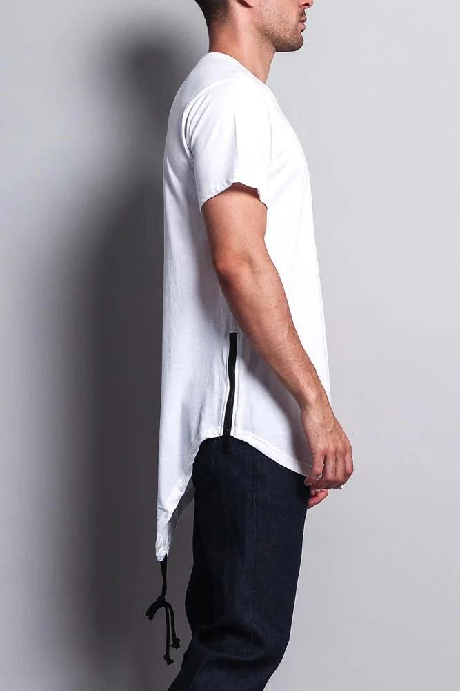 Chest Double Zipper Fishtail Long Length Curved Hem T-Shirt - Image 24