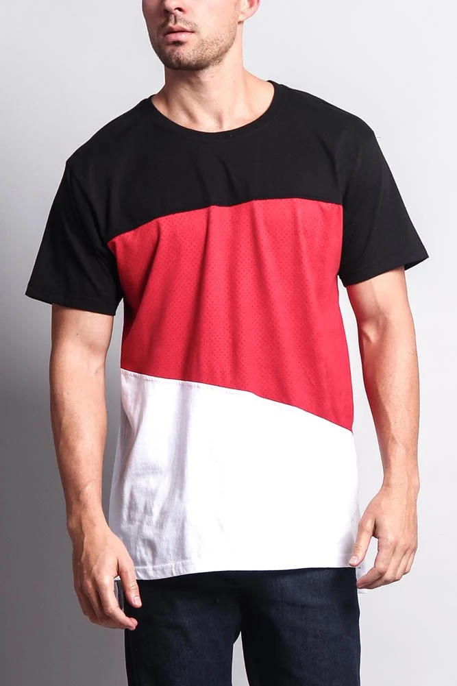 Colorblock Poly Suede Mesh T-Shirt - Image 26