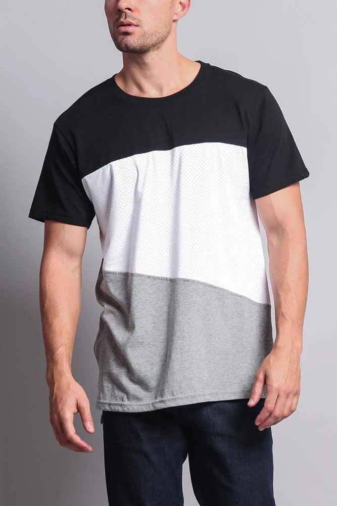 Colorblock Poly Suede Mesh T-Shirt - Image 35