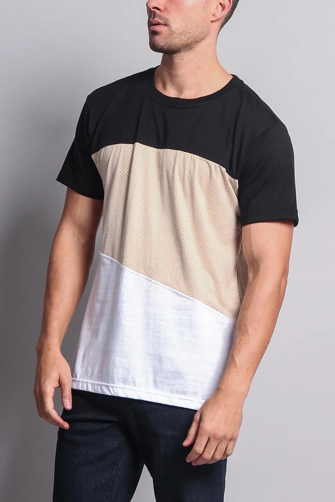 Colorblock Poly Suede Mesh T-Shirt - Image 8