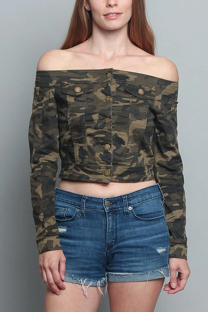 Colored Camo Off the Shoulder Shirt - Image 11