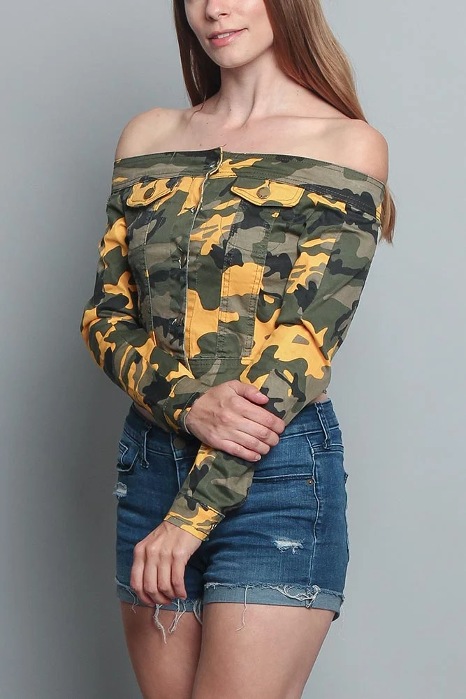 Colored Camo Off the Shoulder Shirt - Image 9