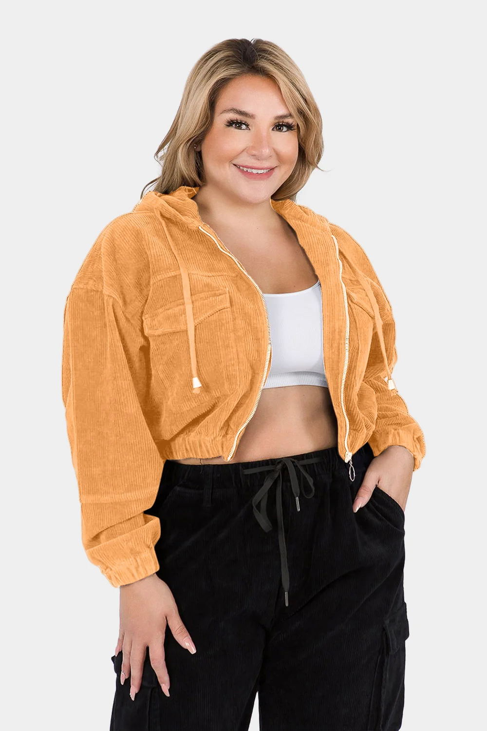 Corduroy Cropped Hoodie Jacket - Image 12