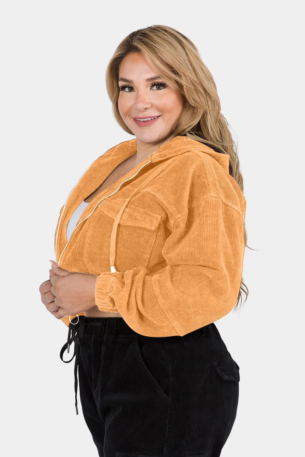 Corduroy Cropped Hoodie Jacket - Image 13