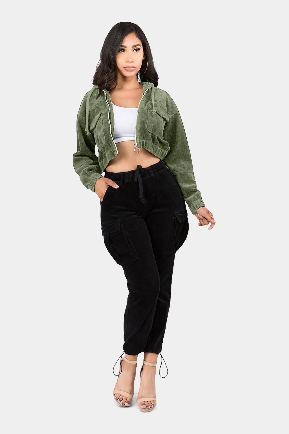 Corduroy Cropped Hoodie Jacket - Image 5