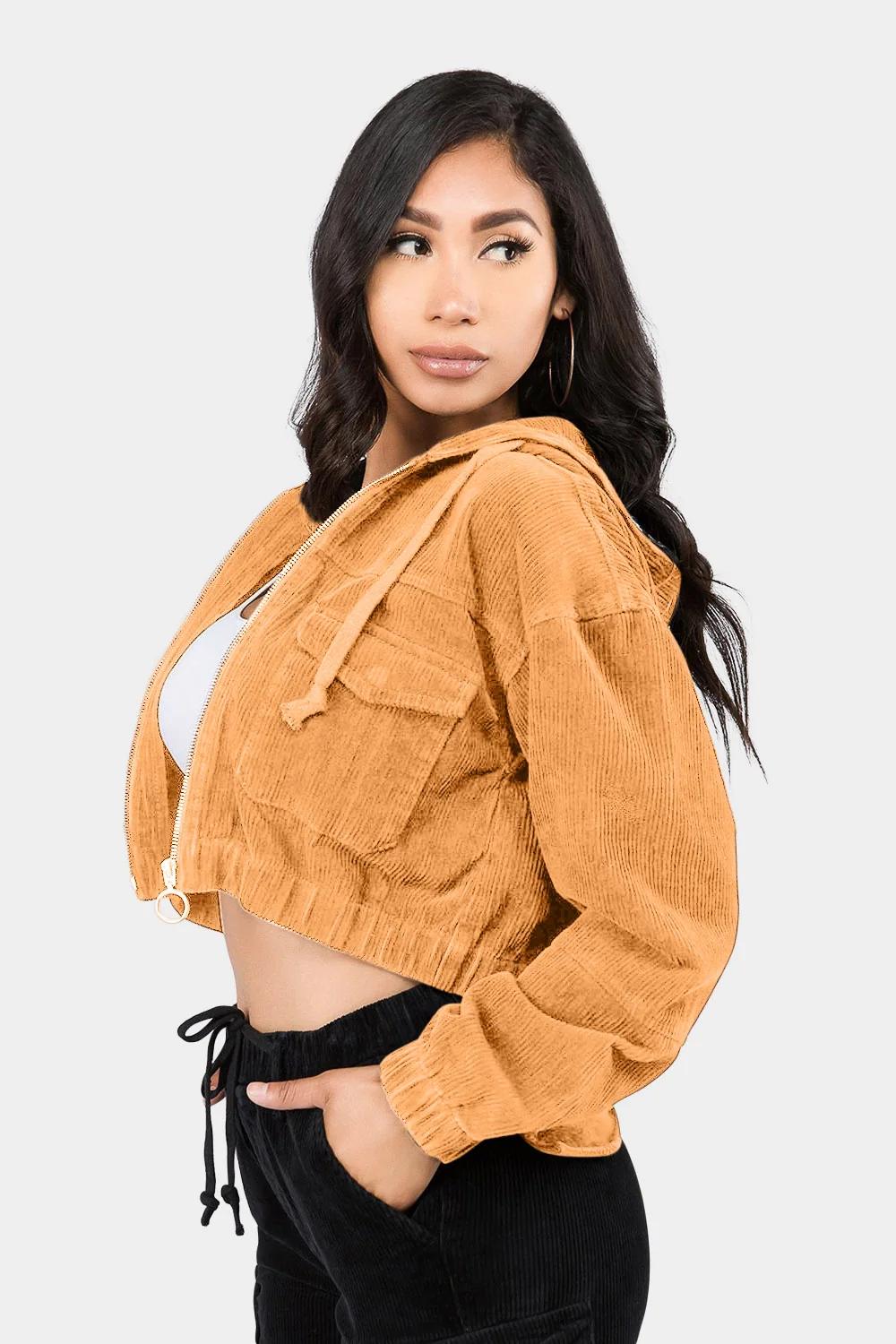 Corduroy Cropped Hoodie Jacket - Image 9