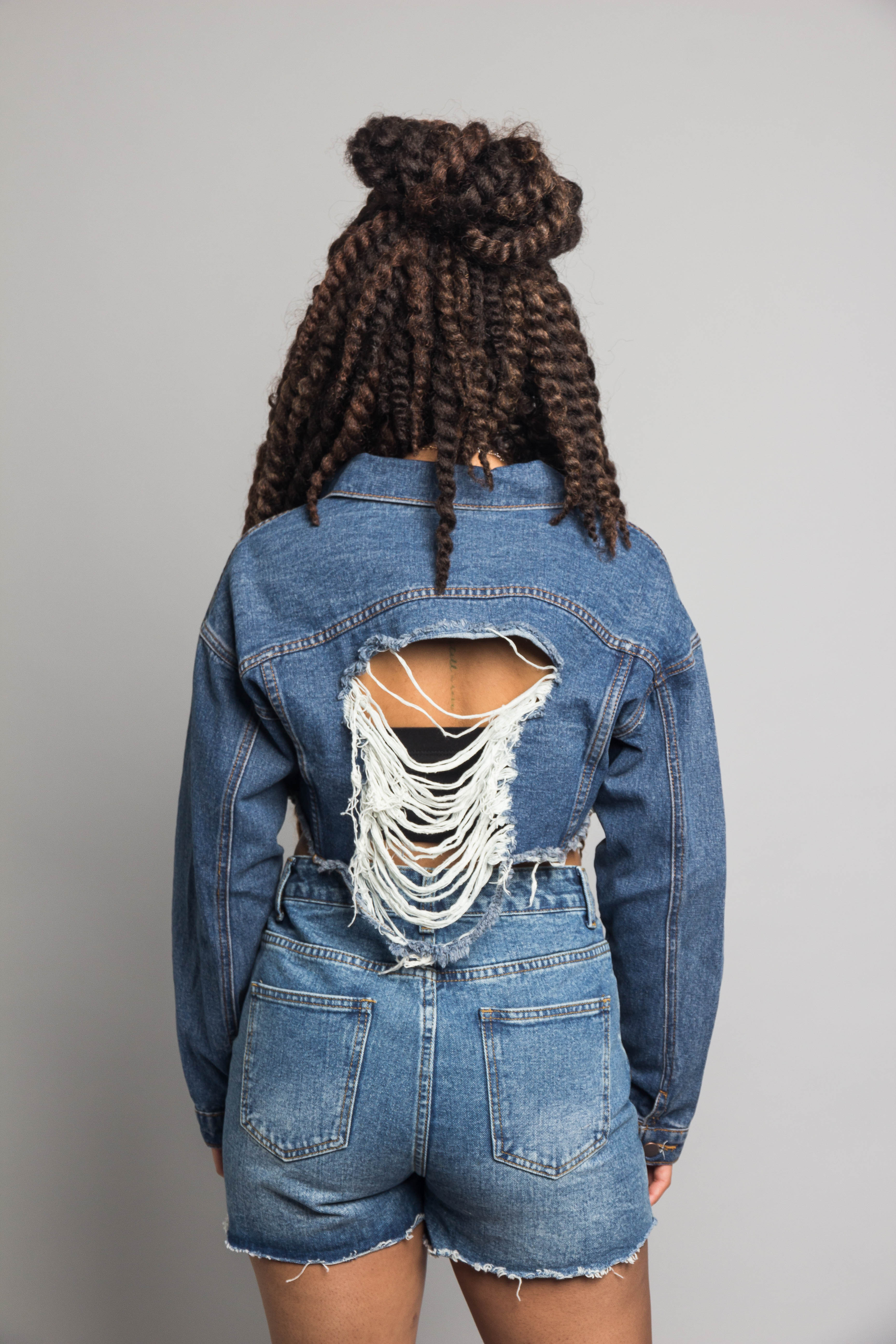 Cropped Backless Denim Jacket - Image 9