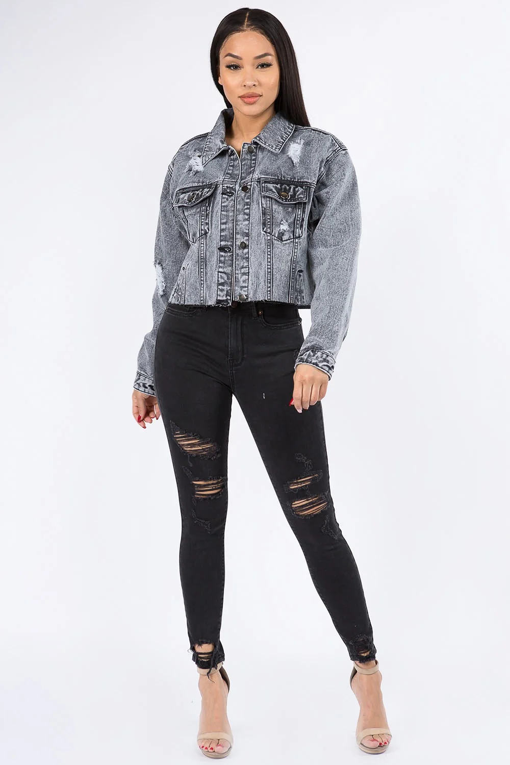 Cropped Chained Denim Jacket - Image 5