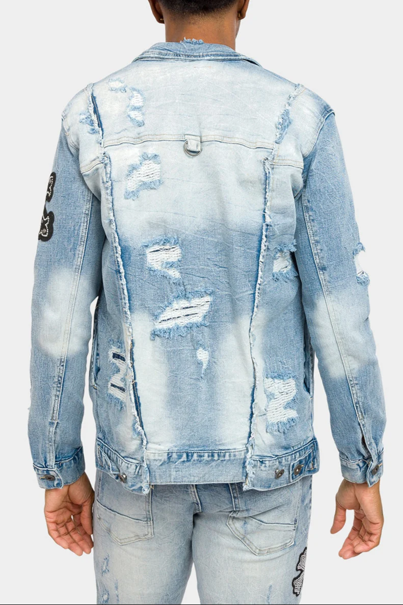 Crystals embellished patches studded Denim Jacket - Image 3