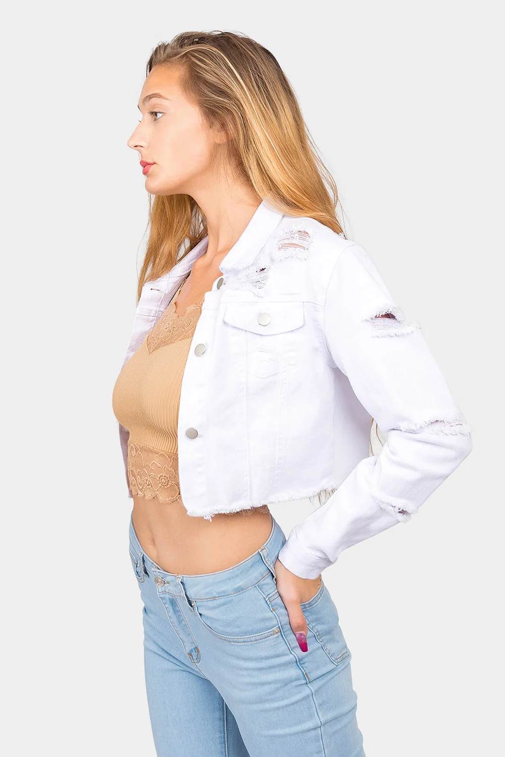 Destroyed Cropped Denim Jacket - Image 7