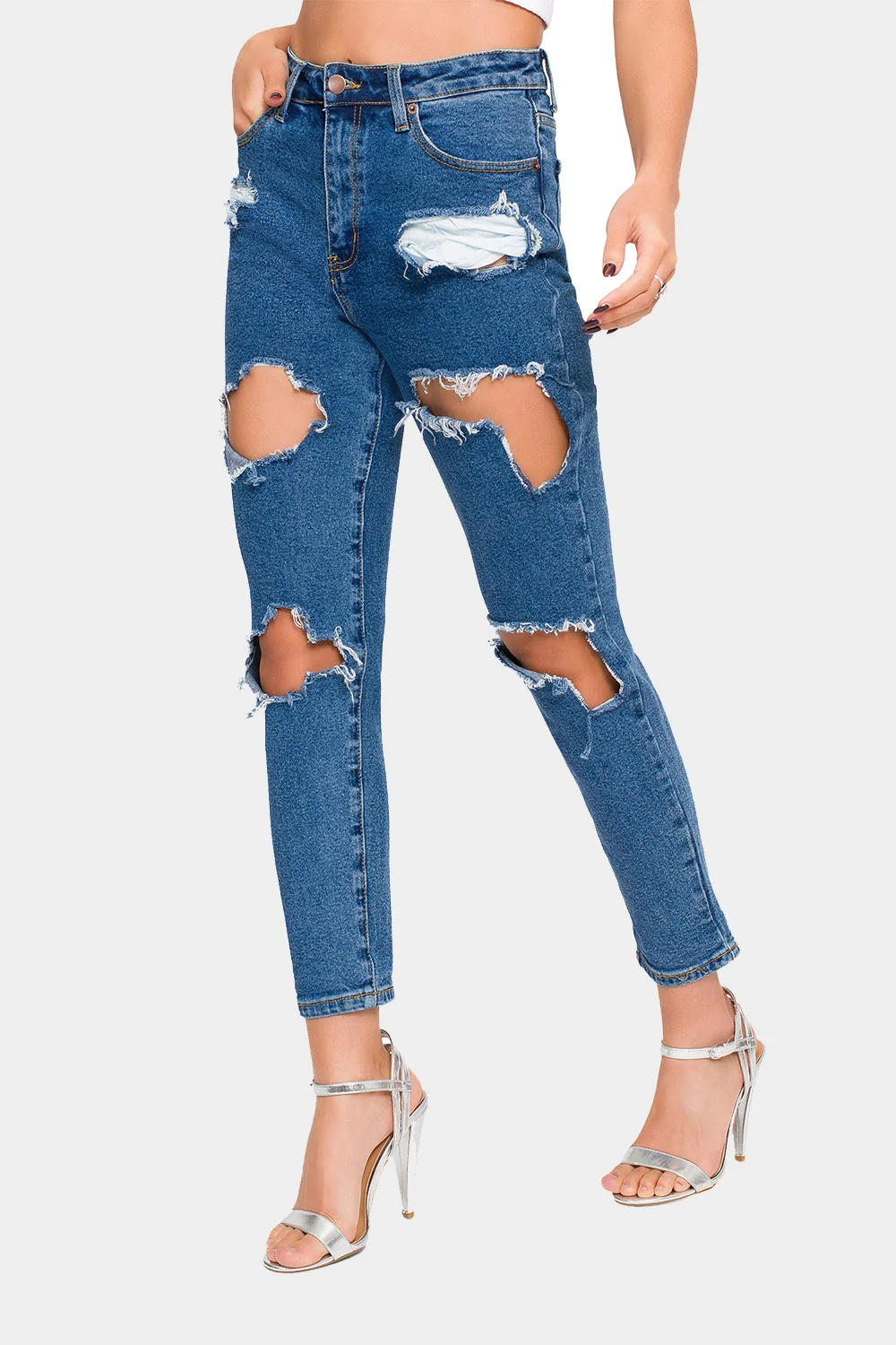 Destroyed Cropped High Rise Boyfriend Jeans - Image 13