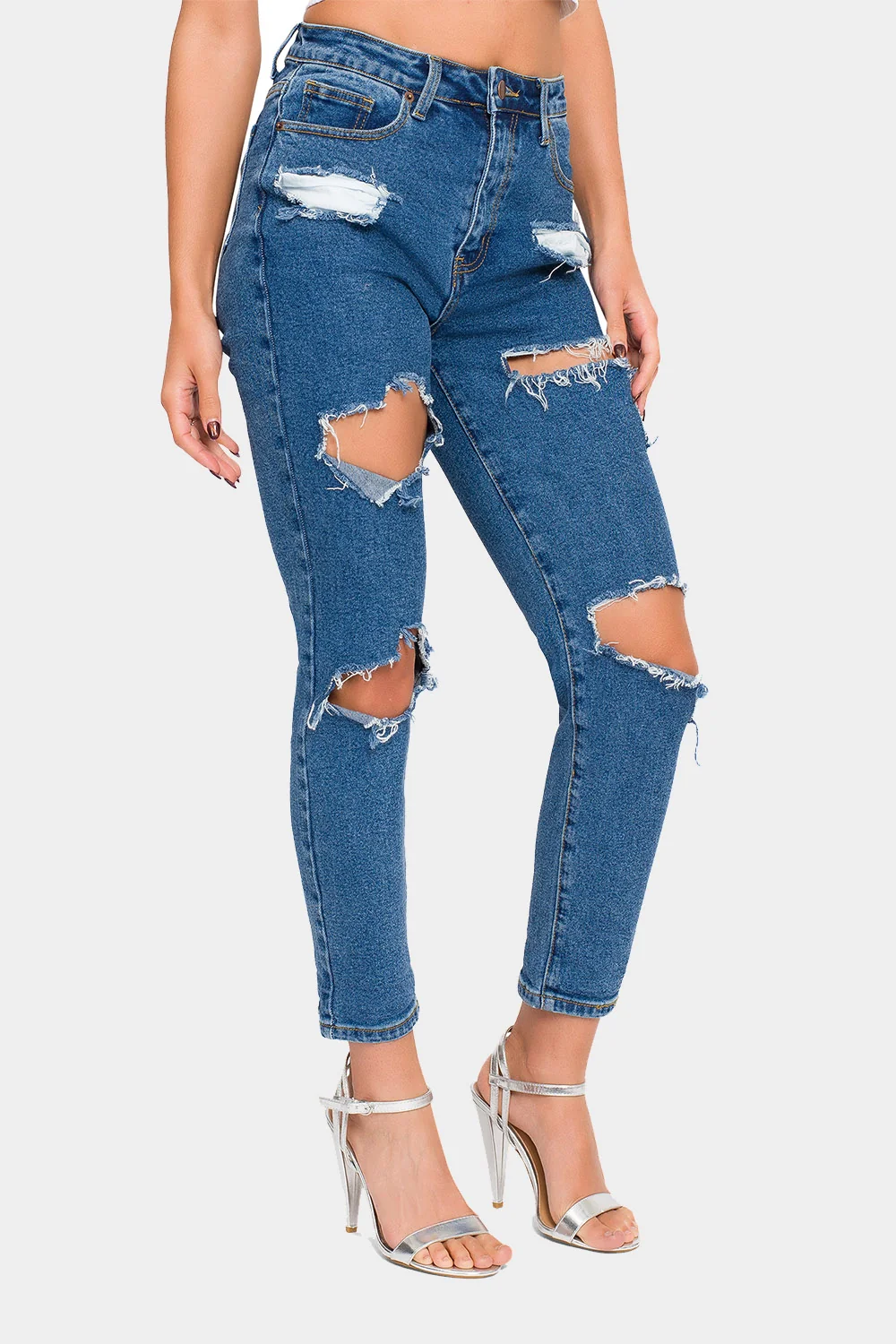Destroyed Cropped High Rise Boyfriend Jeans - Image 15