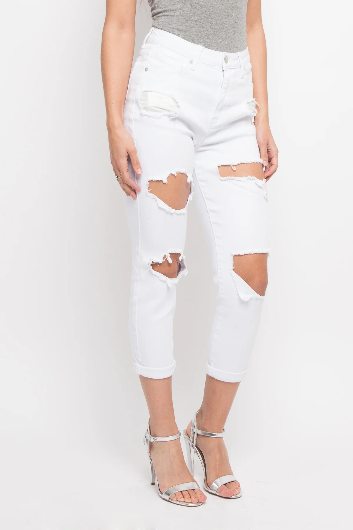 Destroyed Cropped High Rise Boyfriend Jeans - Image 5