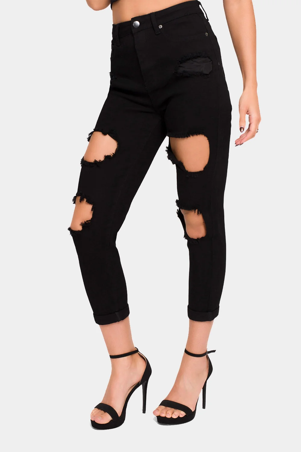 Destroyed Cropped High Rise Boyfriend Jeans - Image 8