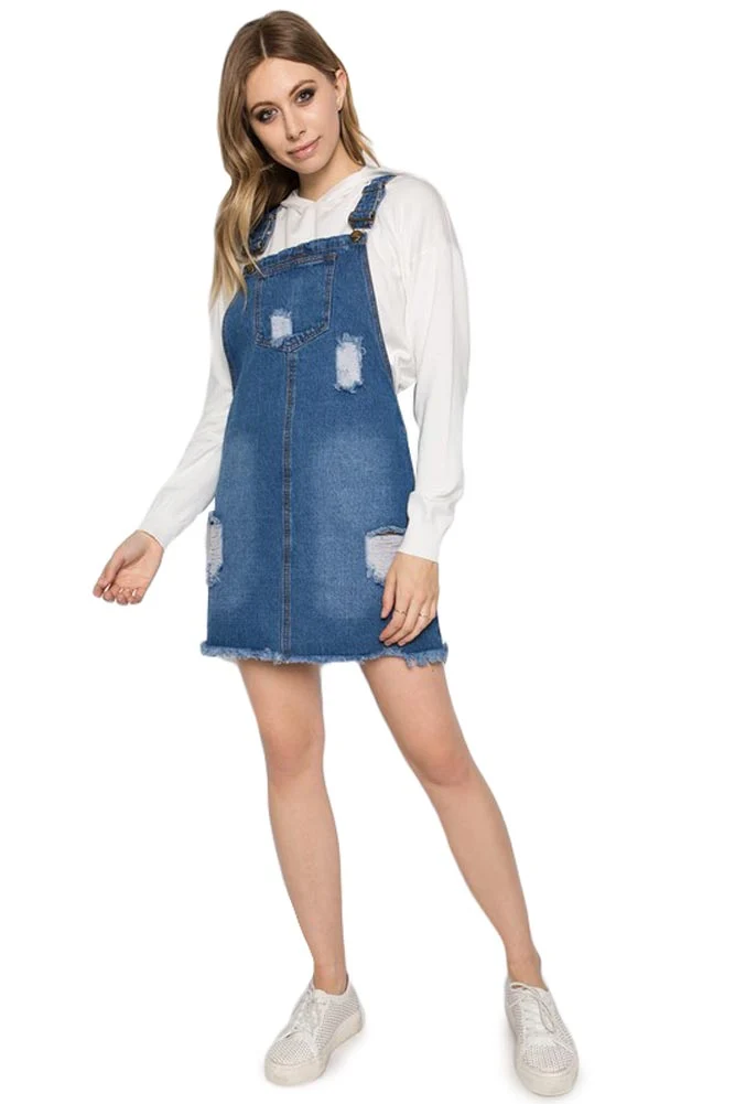Destroyed Denim Overall Dress - Image 4