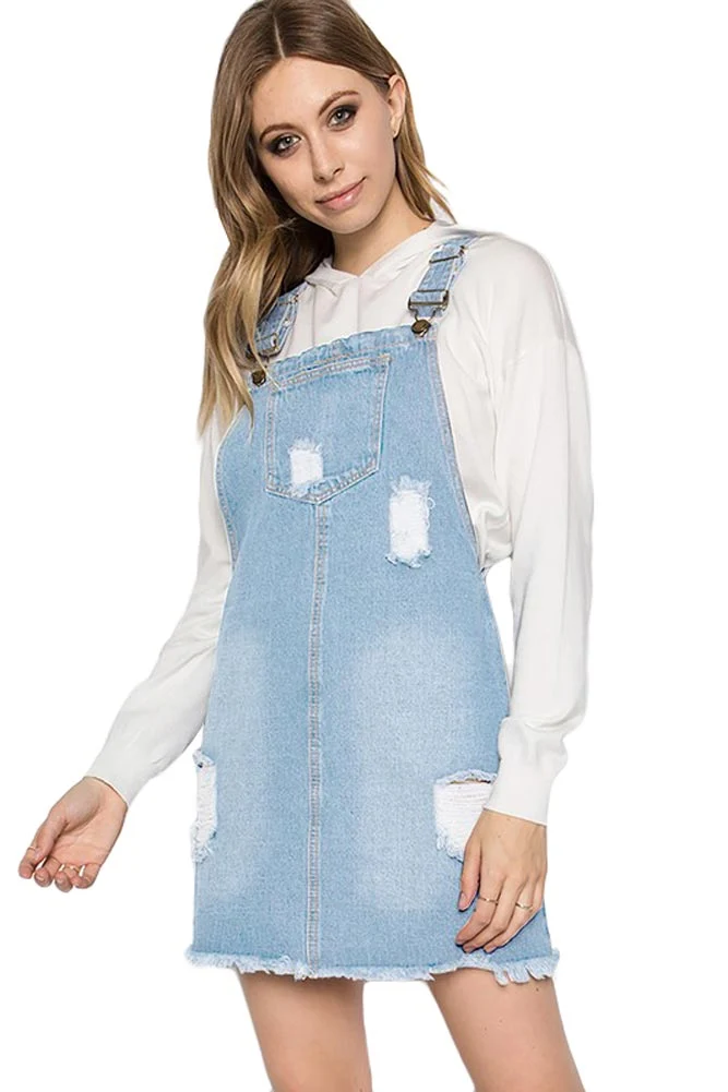 Destroyed Denim Overall Dress - Image 6