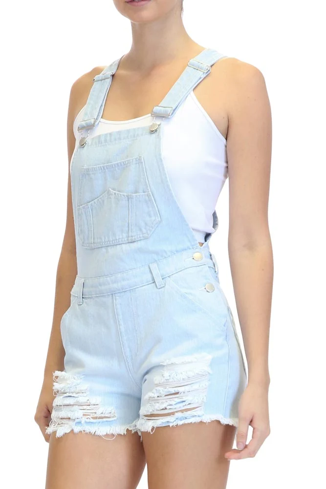 Destroyed Denim Overall Shorts - Image 8
