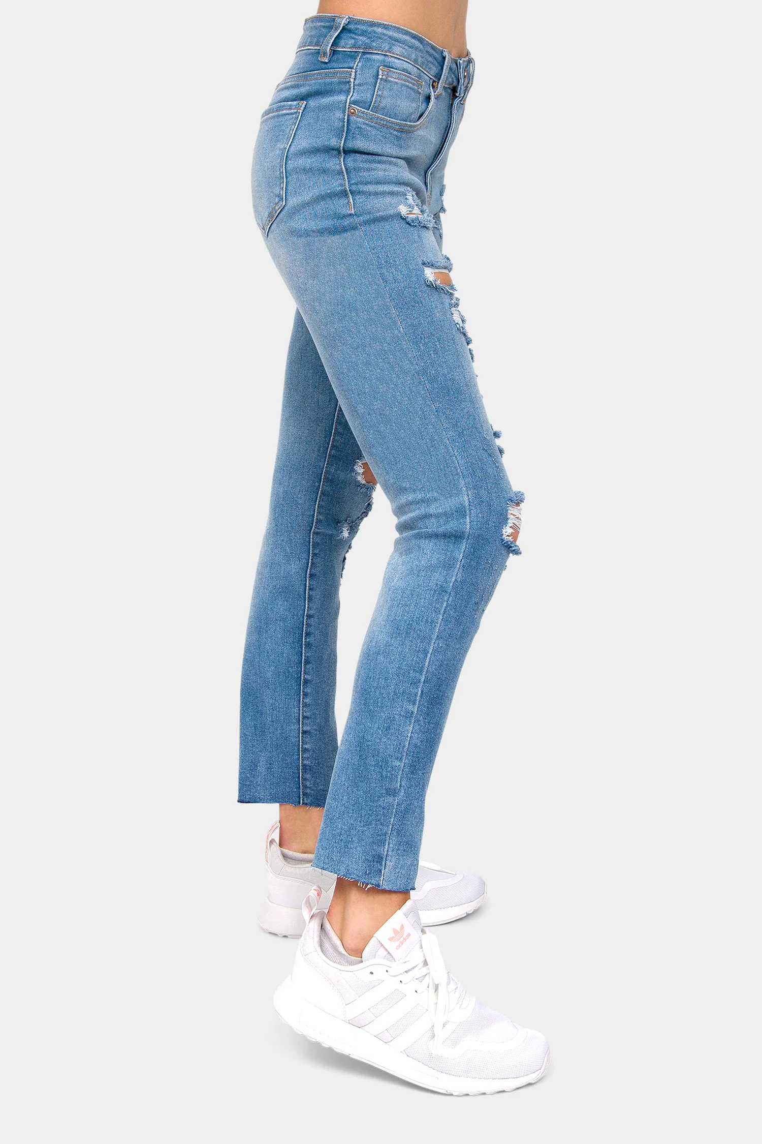 Destroyed High Rise Straight Jeans - Image 4
