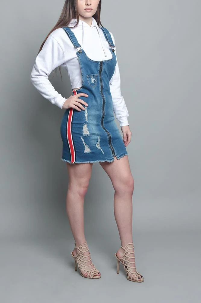 Destroyed Side Taped Denim Overall Dress - Image 4