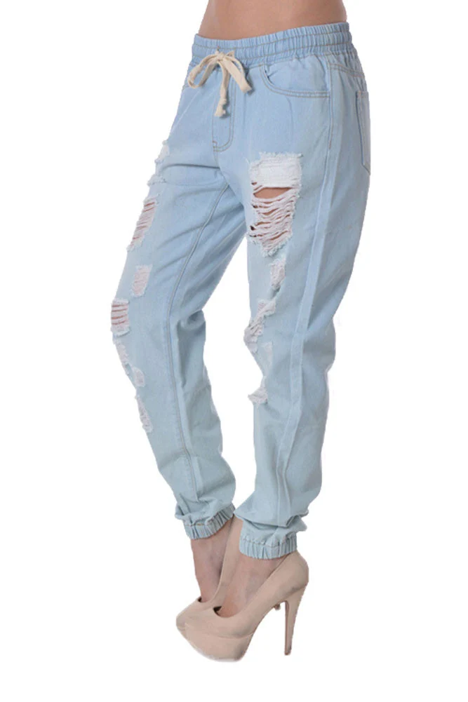 Destructed Denim Jogger Pants - Image 6