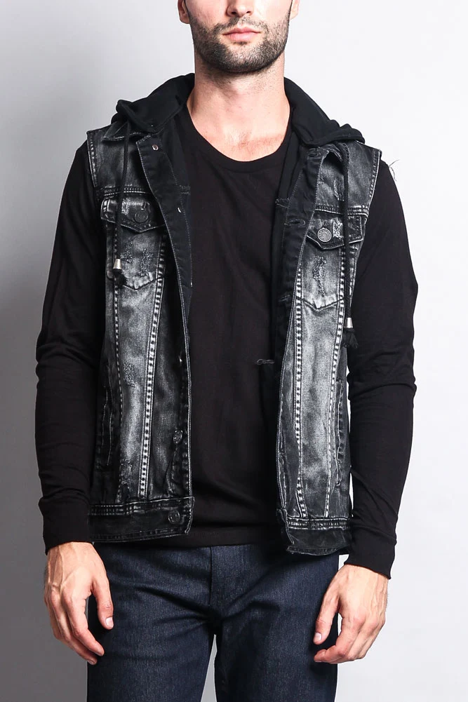 Detachable Hood Denim Vest - Image 18