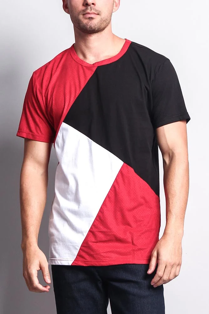 Diagonal Colorblock Poly Suede Mesh T-Shirt - Image 16