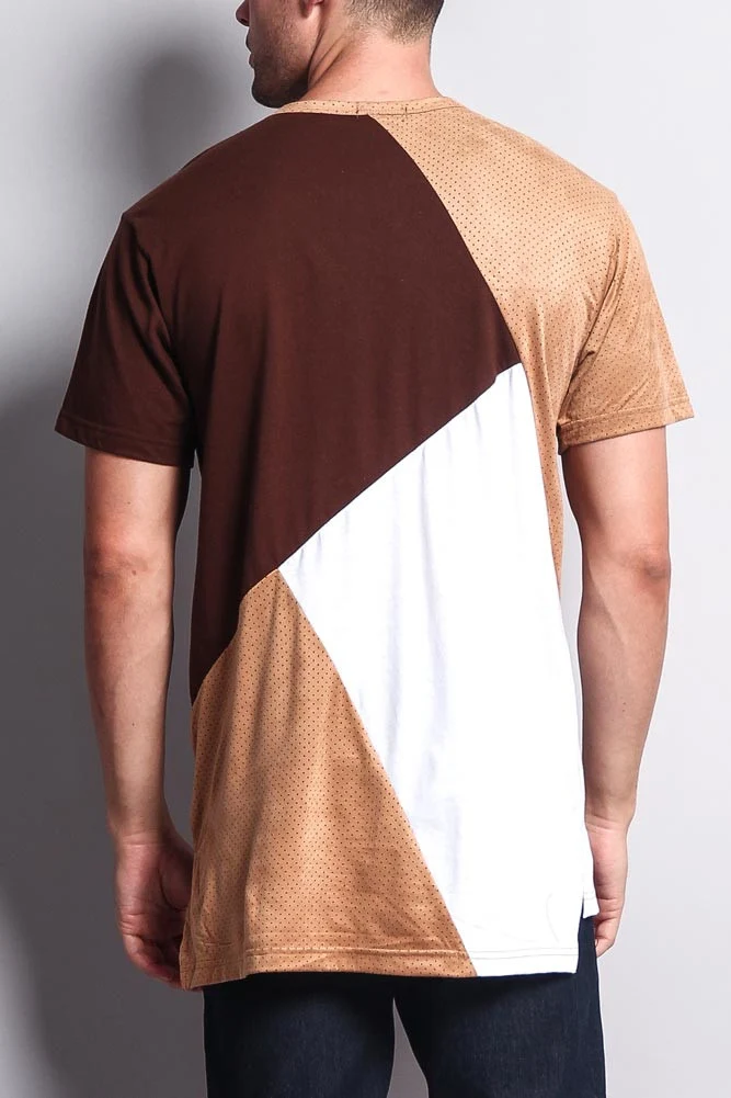 Diagonal Colorblock Poly Suede Mesh T-Shirt - Image 23