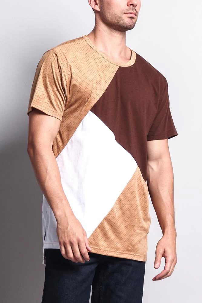 Diagonal Colorblock Poly Suede Mesh T-Shirt - Image 24