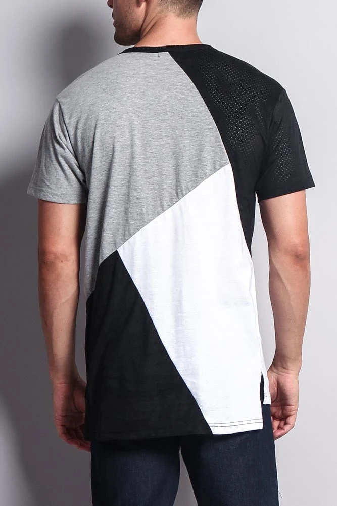 Diagonal Colorblock Poly Suede Mesh T-Shirt - Image 8