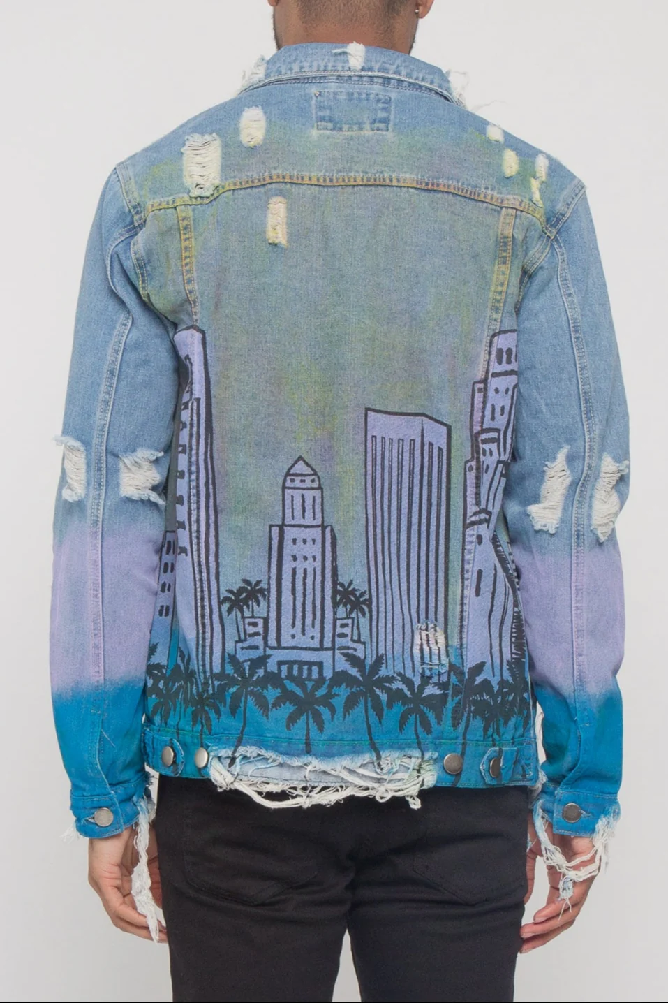 Distressed Airbrushed City Denim Jacket - Image 3