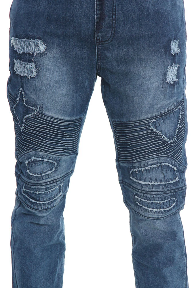 Distressed Biker Denim Jogger Pants - Image 11