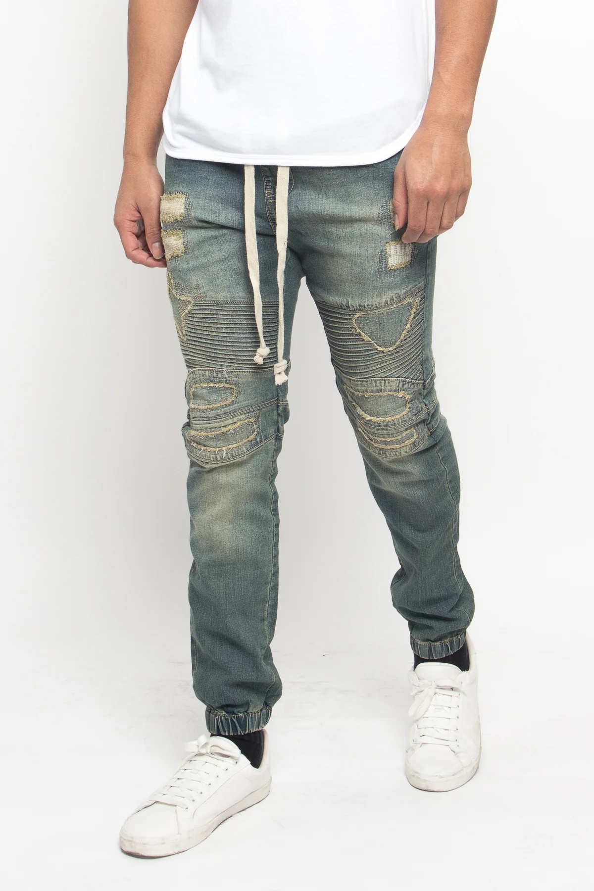 Distressed Biker Denim Jogger Pants - Image 12