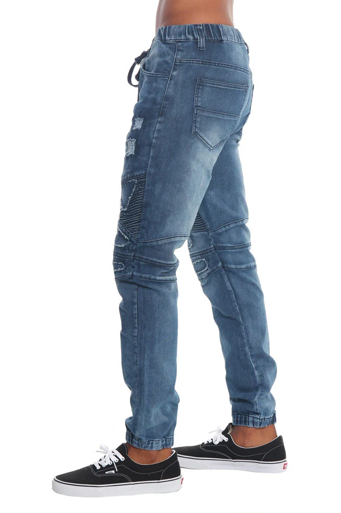 Distressed Biker Denim Jogger Pants - Image 8