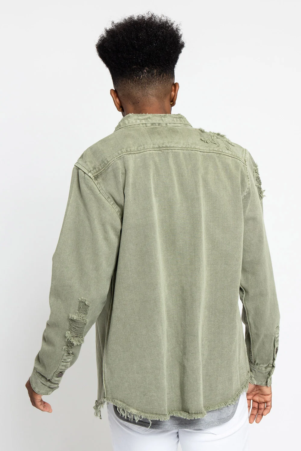 Distressed Denim Button Up Shirt Jacket - Image 14