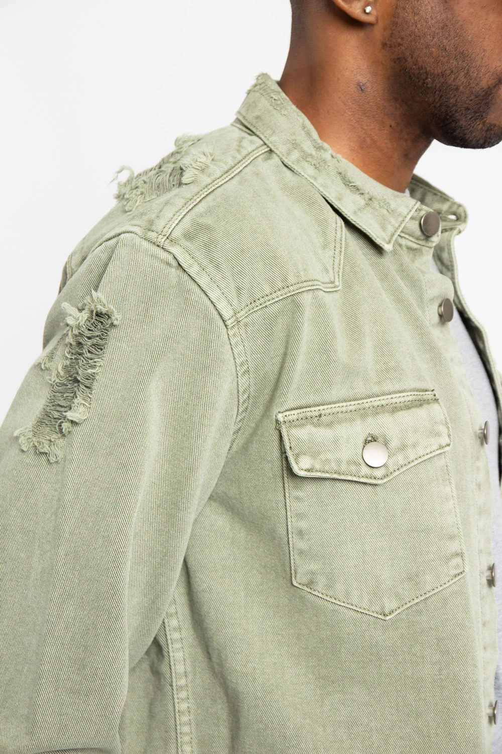 Distressed Denim Button Up Shirt Jacket - Image 16