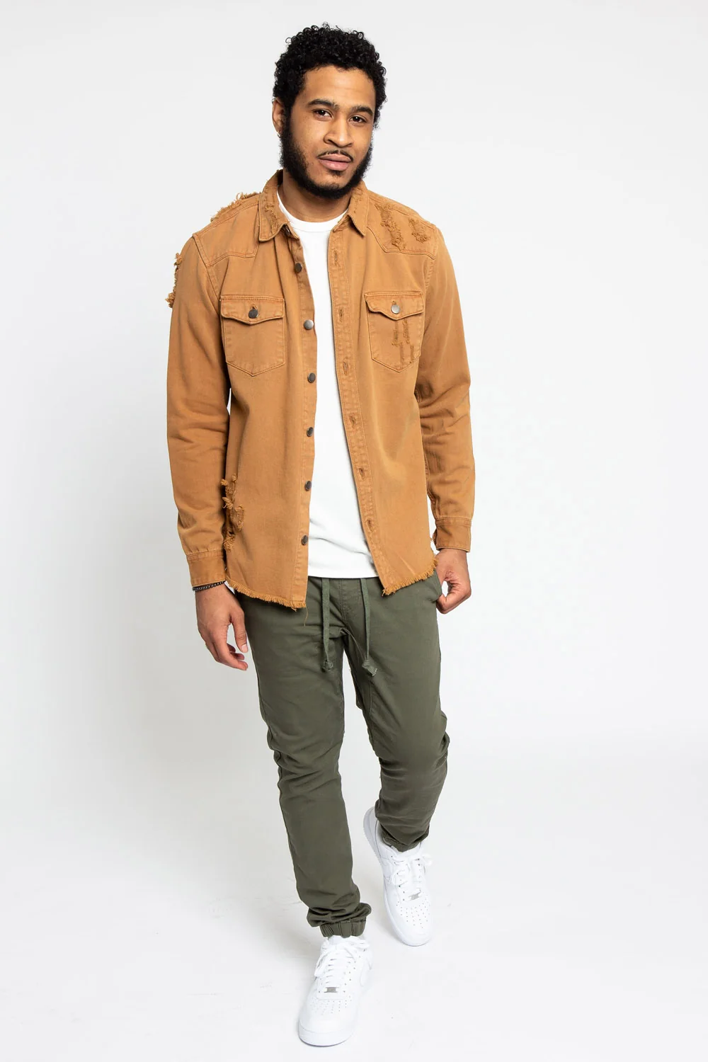 Distressed Denim Button Up Shirt Jacket - Image 22