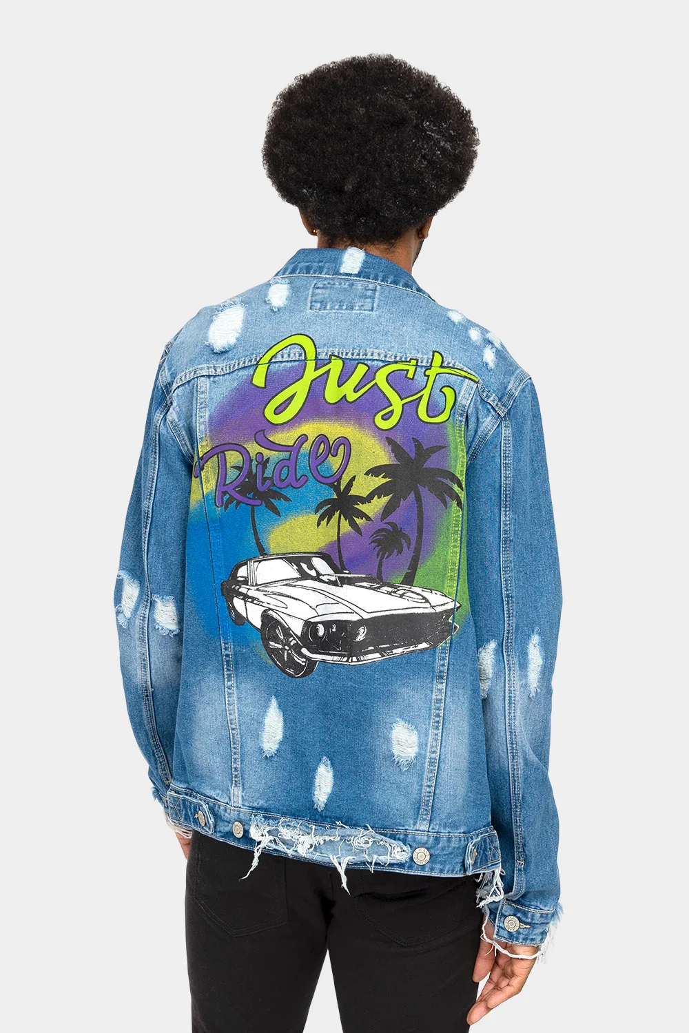 Distressed Just Ride Denim Jacket - Image 3